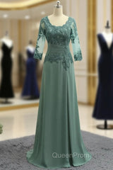 Chic Plus Size Green Mother Of The Bride Dresses A-line V-neck Chiffon Lace Wedding Party Dresses