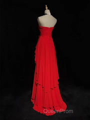 Chic Red High Low Chiffon Wedding Party Dresses, Red Layers Long Formal Dresses