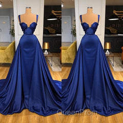 Chic Royal Blue Straps Sweetheart Evening Prom Dresses Overskirt Long