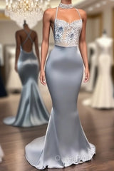 Chic Sequins Sleeveless Mermaid Evening Prom Dresses Glitter New Arrival Halter Red Evening Gowns