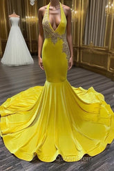 Chic Sleeveless Halter Backless Mermaid Evening Prom Dresses