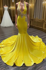 Chic Sleeveless Halter Backless Mermaid Evening Prom Dresses