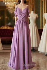 Chiffon Dusty Purple Wedding Guest Dresses Straps Long Bridesmaid Dresses