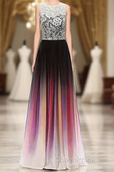Chiffon Jewel Neckline Ombre A-Line Evening Dresses