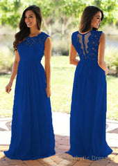 Chiffon Long/Floor-Length A-Line/Princess Sleeveless Bateau Zipper Prom Dresses With Appliqued