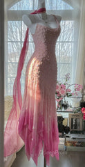 Cinderella Pink A-Line Evening Gown - Iridescent Beaded Tulle With Soft Chiffon Layers For Sweet 16