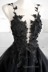 Classic Black Lace Tulle Long Evening Prom Dresses Black Evening Dresses