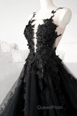 Classic Black Lace Tulle Long Evening Prom Dresses Black Evening Dresses