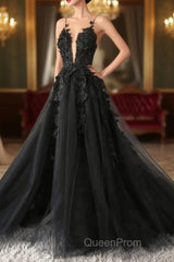 Classic Black Lace Tulle Long Evening Prom Dresses Black Evening Dresses