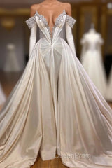 Classic V-Neck Long Sleeves Evening Prom Dresses with Beads