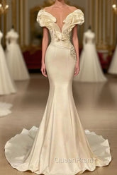 Classic White Long Pearl Ruffle Evening Prom Dresses