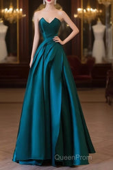 Classy Ball Gown Strapless Satin Ruffles Long Evening Dresses Evening Prom Dresses