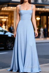 Classy Blue Chiffon A Line Long Bridesmaid Dresses