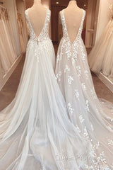 Classy Long A-Line Sweetheart Appliques Lace Open Back Wedding Dresses