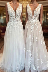 Classy Long A-Line Sweetheart Appliques Lace Open Back Wedding Dresses
