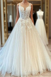 Classy Long Princess Sweetheart Tulle Appliques Lace Wedding Dresses