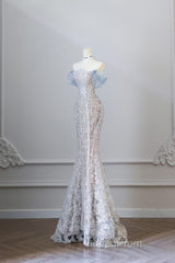Classy Mermaid Off The Shoulder Neckline Sequin Ruffles Long Evening Dresses Evening Prom Dresses