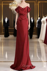 Classy Mermaid Off The Shoulder Red Satin Long Evening Gowns Evening Prom Dresses