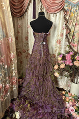 Classy Mermaid Strapless Ruffles Long Evening Dresses Evening Prom Dresses