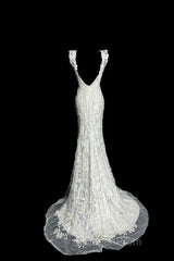 Classy Mermaid V Neckline Lace Ivory Long Wedding Dresses Bridal Dresses