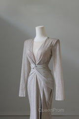 Classy Mermaid V Neckline Long Sleeves Sequin Ruffles Long Evening Dresses Evening Prom Dresses