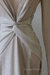 Classy Mermaid V Neckline Long Sleeves Sequin Ruffles Long Evening Dresses Evening Prom Dresses