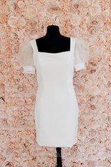 Fuchsia Puff Sleeves Square Neck Sheath Homecoming Dresses