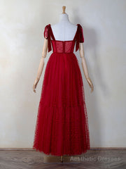 Corset Dotted Tulle Maxi Length Prom Dress