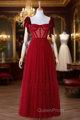 Corset Dotted Tulle Maxi Length Evening Prom Dresses