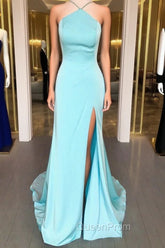 Criss Cross Straps Pool Blue Long Evening Dresses