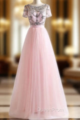 Crystal Beading Pink White Colors Tulle Sexy Backless Beach Evening Prom Dresses