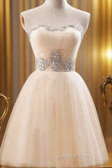 Custom Made A Line Sweetheart Neck Champagne Evening Prom Dresses, Short Champagne Bridesmaid Dresses, Graduation Dresses, Homecoming Dresses