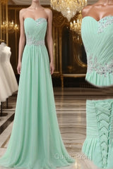 A Line Sweetheart Neck Floor Length Green Evening Prom Dresses, Long Formal / Bridesmaid Dresses