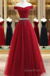 Custom Made Burgundy Off Shoulder Evening Prom Dresses, Burgundy Formal Dresses, Off Shoulder Evening Dresses, Bridesmaid Dresses