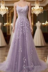Custom Made Lace Lilac Evening Prom Dresses Violet Purple Long Evening Dresses