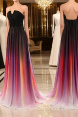 Custom Made Open Back Ombre Colorful Chiffon Evening Prom Dresses, Backless Evening Dresses