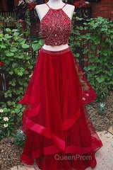Custom Made Red Two Pieces Sequin Long Evening Prom Dresses, Evening Dresses