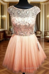 Custom Made Round Neck Pink Short Evening Prom Dresses, Short Graduation Dresses, Short Homecoming Dresses
