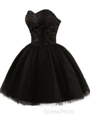 Sweetheart Short Black Lace Evening Prom Dresses, Black Lace Graduation / Homecoming Dresses