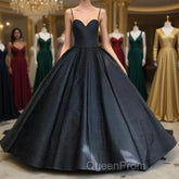 Custom Made Thin Straps Sweetheart Neck Black Ball Gown, Black Long Evening Prom Dresses, Evening Dresses