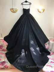 Custom Made Thin Straps Sweetheart Neck Black Ball Gown, Black Long Evening Prom Dresses, Evening Dresses