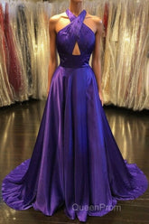 Custom Made Unique Backless Purple Satin Long Evening Prom Dresses, Backless Purple Formal Dresses, Purple Evening Dresses