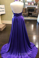 Custom Made Unique Backless Purple Satin Long Evening Prom Dresses, Backless Purple Formal Dresses, Purple Evening Dresses