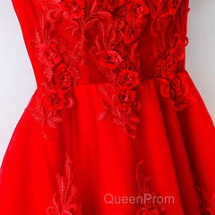 Cute A Line Off Shoulder Short Red Lace Evening Prom Dresses, Short Red Bridesmaid Dresses, Graduation Dresses