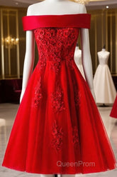 Cute A Line Off Shoulder Short Red Lace Evening Prom Dresses, Short Red Bridesmaid Dresses, Graduation Dresses