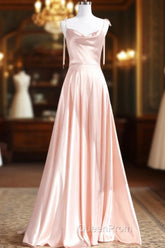 Cute A-Line Pink Satin Straps Sweetheart Evening Prom Dresses, Pink Satin Party Dresses Evening Dresses