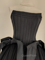 Cute A Line Strapless Black Travel Vacation Dresses Short Satin Birthday Dresses