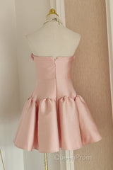 Cute A Line Strapless Pink Satin Travel Vacation Dresses Short Birthday Dresses