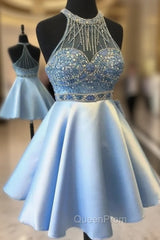 Cute Blue Short Evening Prom Dresses, Blue Homecoming Dresses