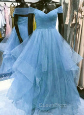 Cute Blue Tulle Sweetheart Layers Long Evening Dresses, Blue Evening Gown Evening Prom Dresses